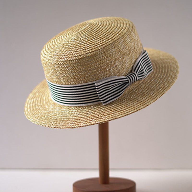 Bucket Hat Straw - Geniş ağız Boater şapka düz üst